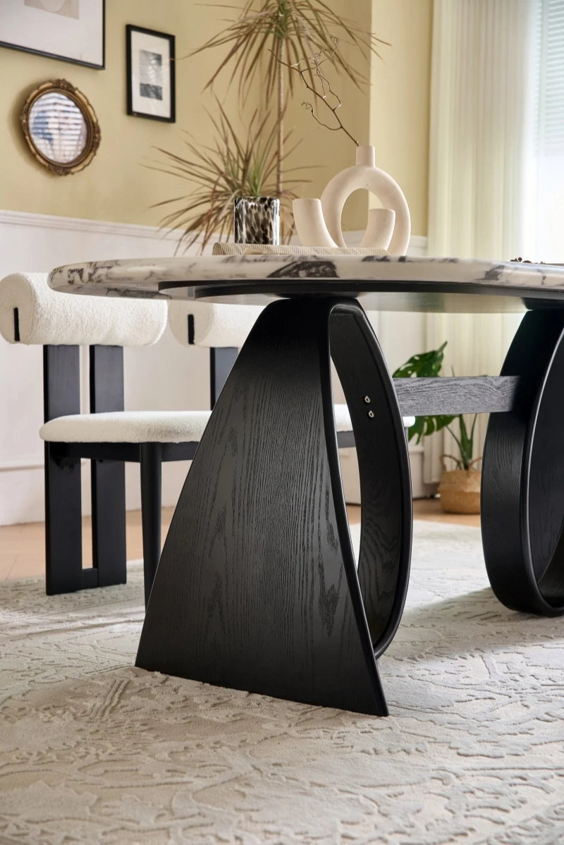 Elegant Sintered Stone Dining Table with Multi-Layer Board - Modern Oval Design for Stylish Dining Spaces hny-5235