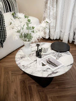 Elegant Round Coffee Table in Sintered Stone with Modern Black Accents - Perfect for Stylish Living Rooms hny-5236