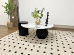 Elegant Round Coffee Table in Sintered Stone with Modern Black Accents - Perfect for Stylish Living Rooms hny-5236