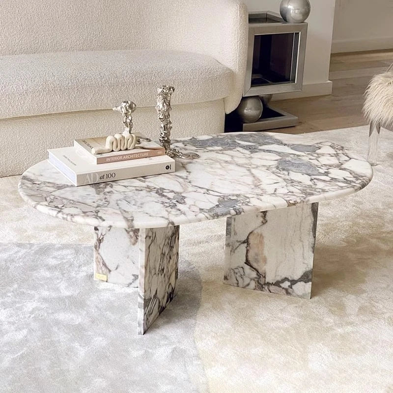 Elegant Sintered Stone Coffee Table - Chic Oval Design for Modern Living Rooms hny-5237