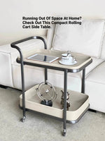 Stylish Stainless Synthetic Leather Tea Table with Wheels – Elegant Multi-Level Serving Cart for Modern Living Spaces hqy-5201