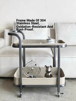 Stylish Stainless Synthetic Leather Tea Table with Wheels – Elegant Multi-Level Serving Cart for Modern Living Spaces hqy-5201