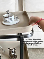 Stylish Stainless Synthetic Leather Tea Table with Wheels – Elegant Multi-Level Serving Cart for Modern Living Spaces hqy-5201