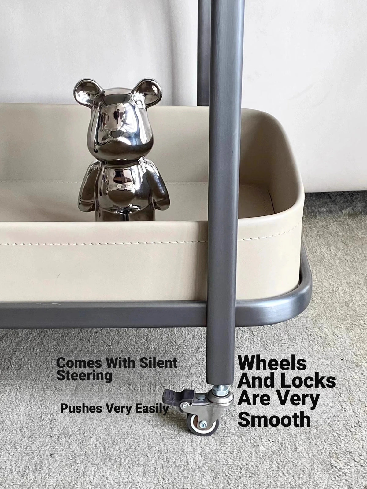 Stylish Stainless Synthetic Leather Tea Table with Wheels – Elegant Multi-Level Serving Cart for Modern Living Spaces hqy-5201