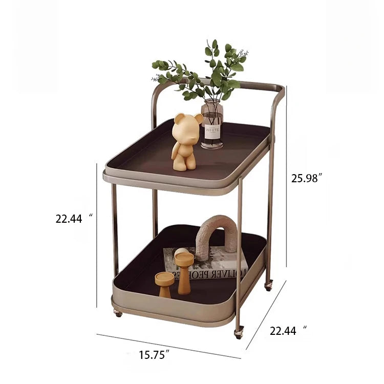 Stylish Stainless Synthetic Leather Tea Table with Wheels – Elegant Multi-Level Serving Cart for Modern Living Spaces hqy-5201