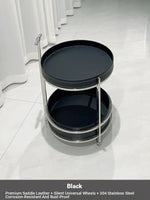 Stylish Stainless Synthetic Leather Tea Table on Wheels - Modern Console with Elegant Design for Living Room Decor hqy-5203