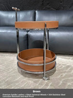 Stylish Stainless Synthetic Leather Tea Table on Wheels - Modern Console with Elegant Design for Living Room Decor hqy-5203