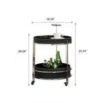 Stylish Stainless Synthetic Leather Tea Table on Wheels - Modern Console with Elegant Design for Living Room Decor hqy-5203