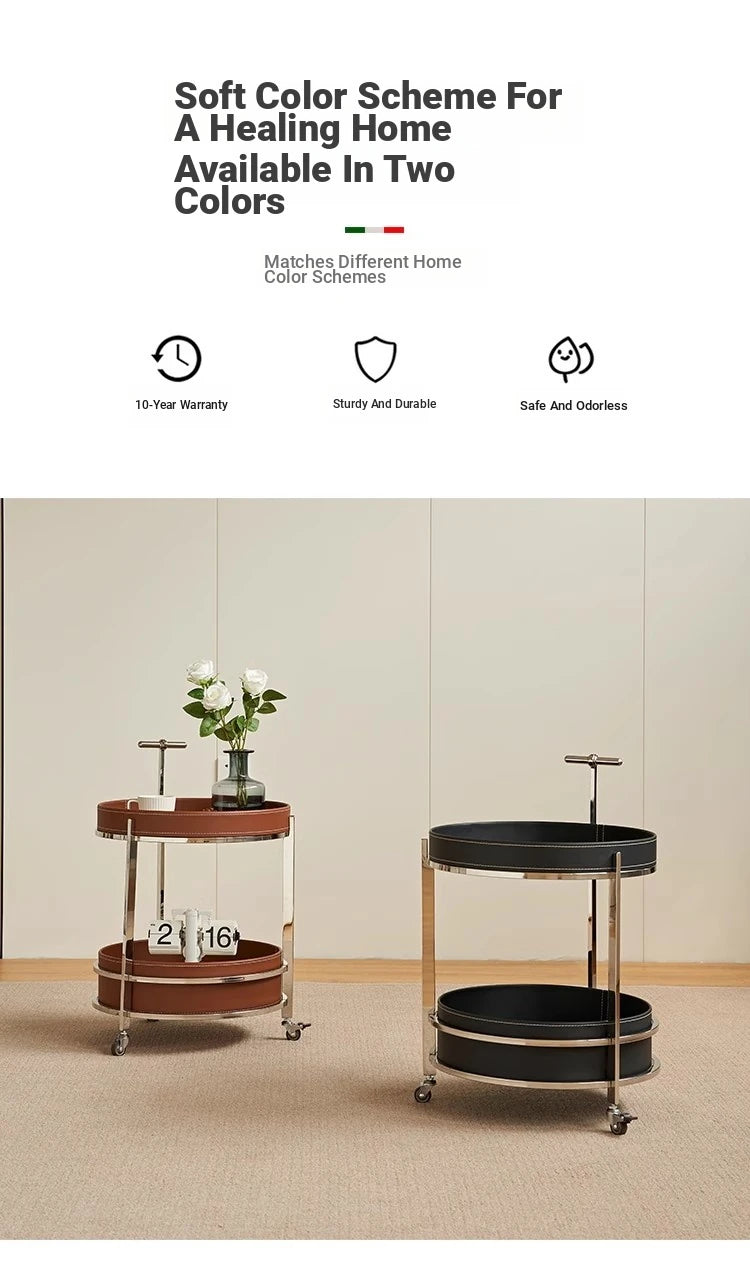 Stylish Stainless Synthetic Leather Tea Table on Wheels - Modern Console with Elegant Design for Living Room Decor hqy-5203