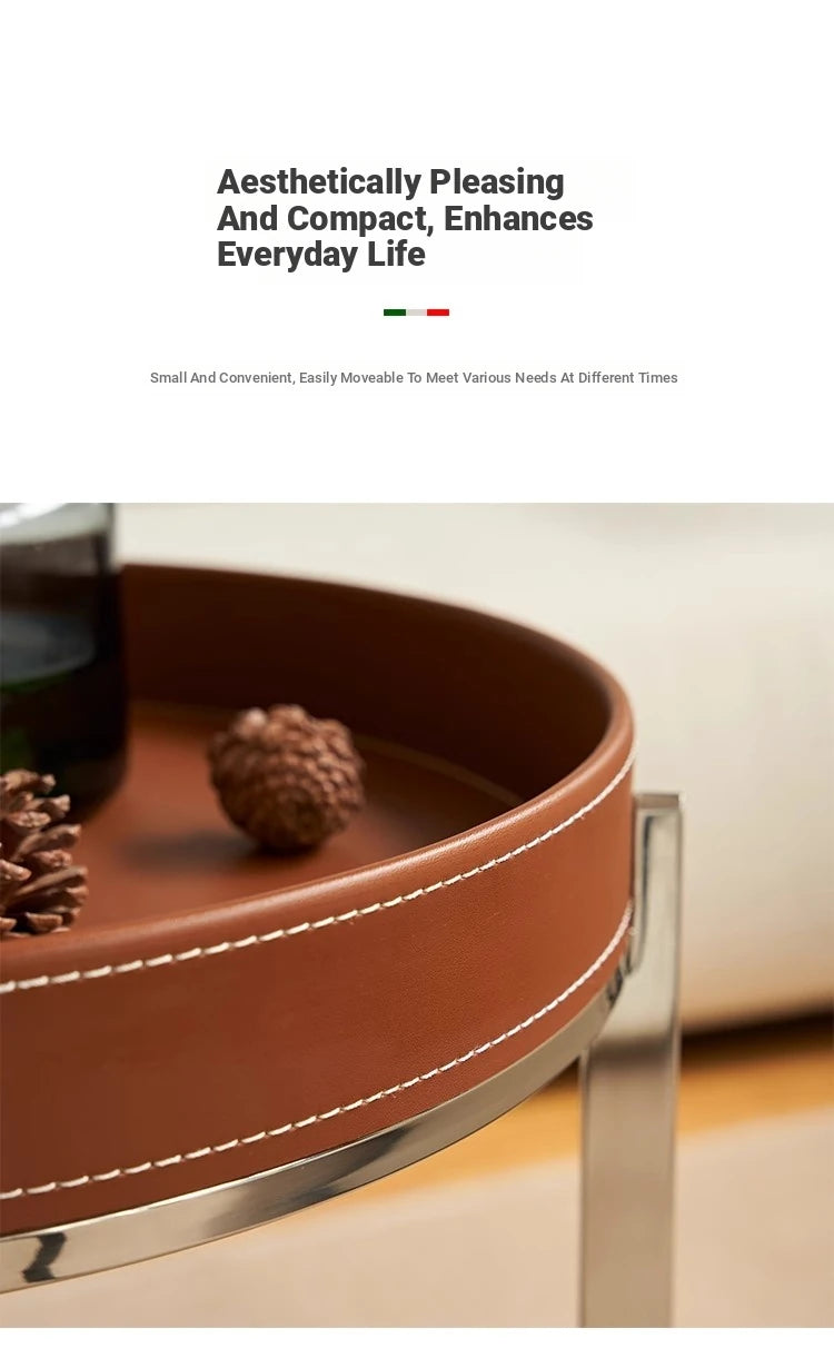 Stylish Stainless Synthetic Leather Tea Table on Wheels - Modern Console with Elegant Design for Living Room Decor hqy-5203