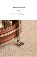 Stylish Stainless Synthetic Leather Tea Table on Wheels - Modern Console with Elegant Design for Living Room Decor hqy-5203