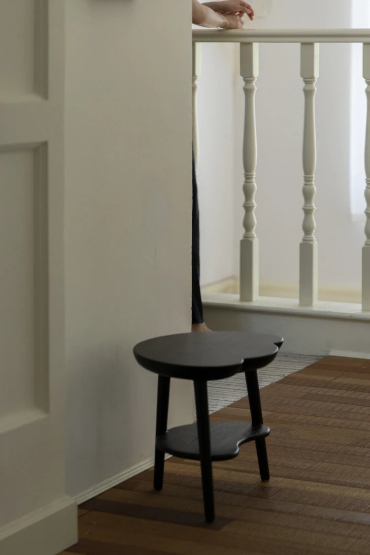 Chic Black Ash Wood Side Table with Unique Cloud Design and Lower Shelf hrn-5253