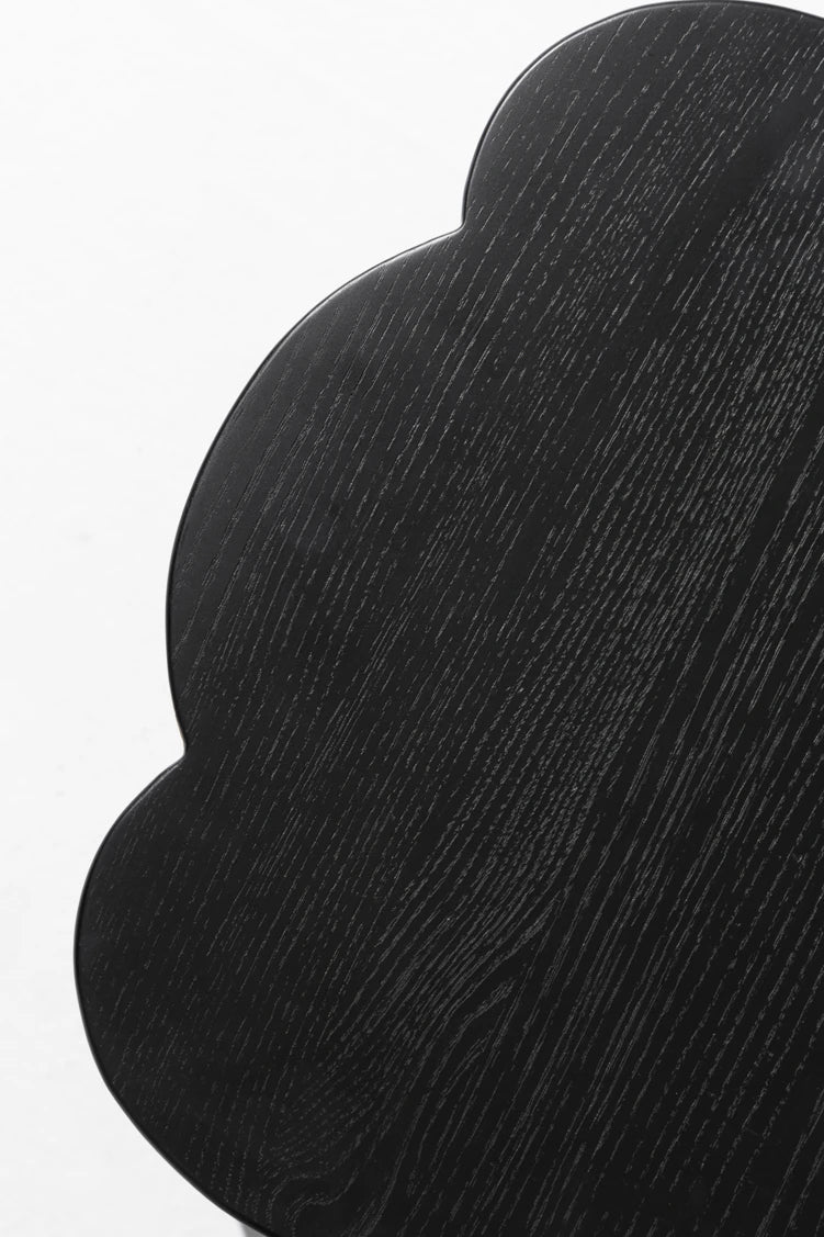 Chic Black Ash Wood Side Table with Unique Cloud Design and Lower Shelf hrn-5253