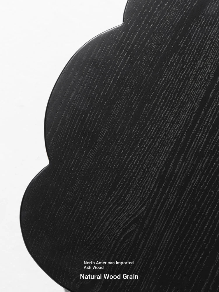 Chic Black Ash Wood Side Table with Unique Cloud Design and Lower Shelf hrn-5253