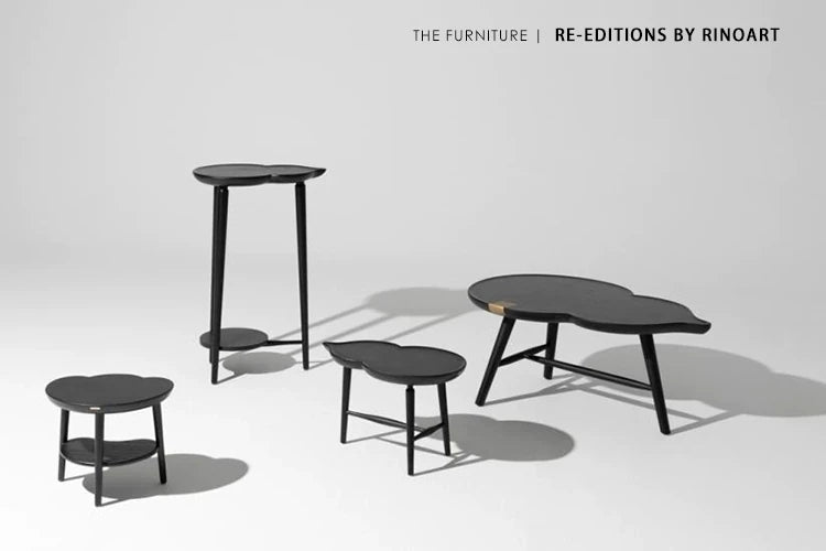 Chic Black Ash Wood Side Table with Unique Cloud Design and Lower Shelf hrn-5253