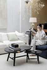 Chic Black Ash Wood Side Table with Unique Cloud Design and Lower Shelf hrn-5253