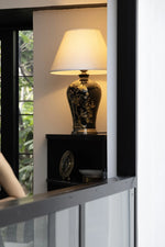 Chic Black Ash Wood Side Table with Unique Cloud Design and Lower Shelf hrn-5253