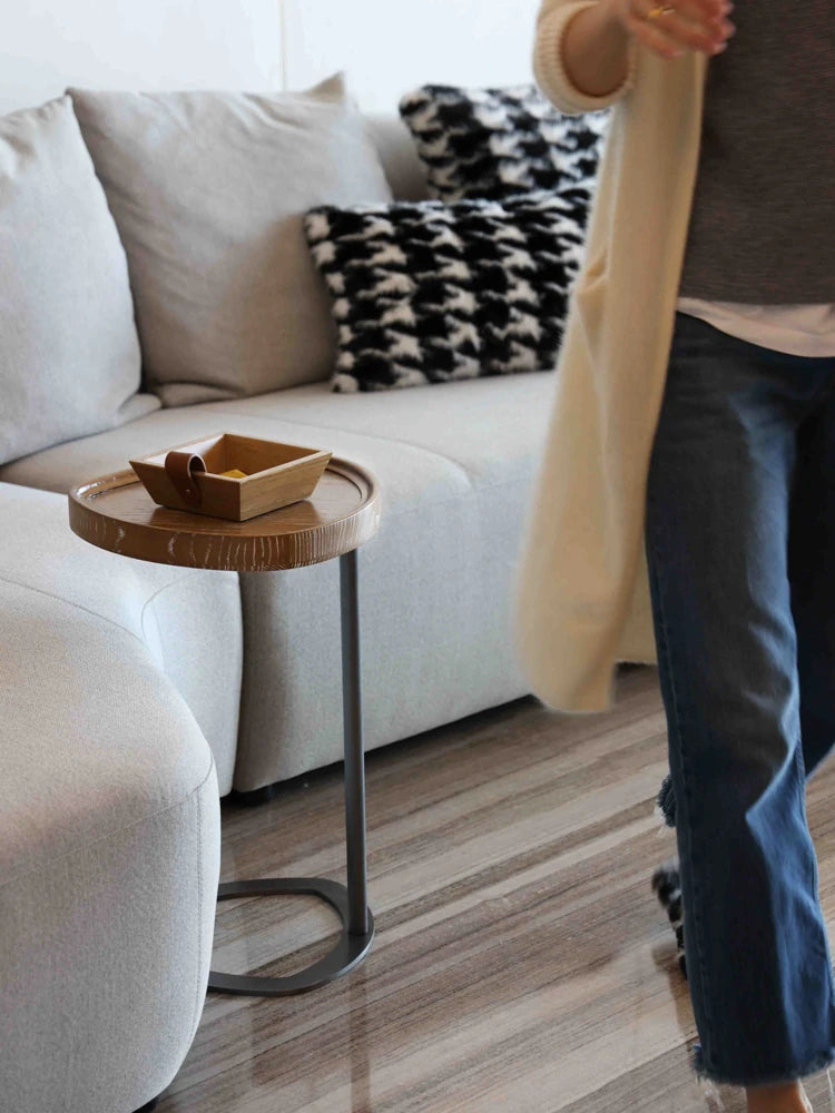 Stylish Ash Wood and Steel Side Table - Modern Accent Furniture for Any Room hrn-5255