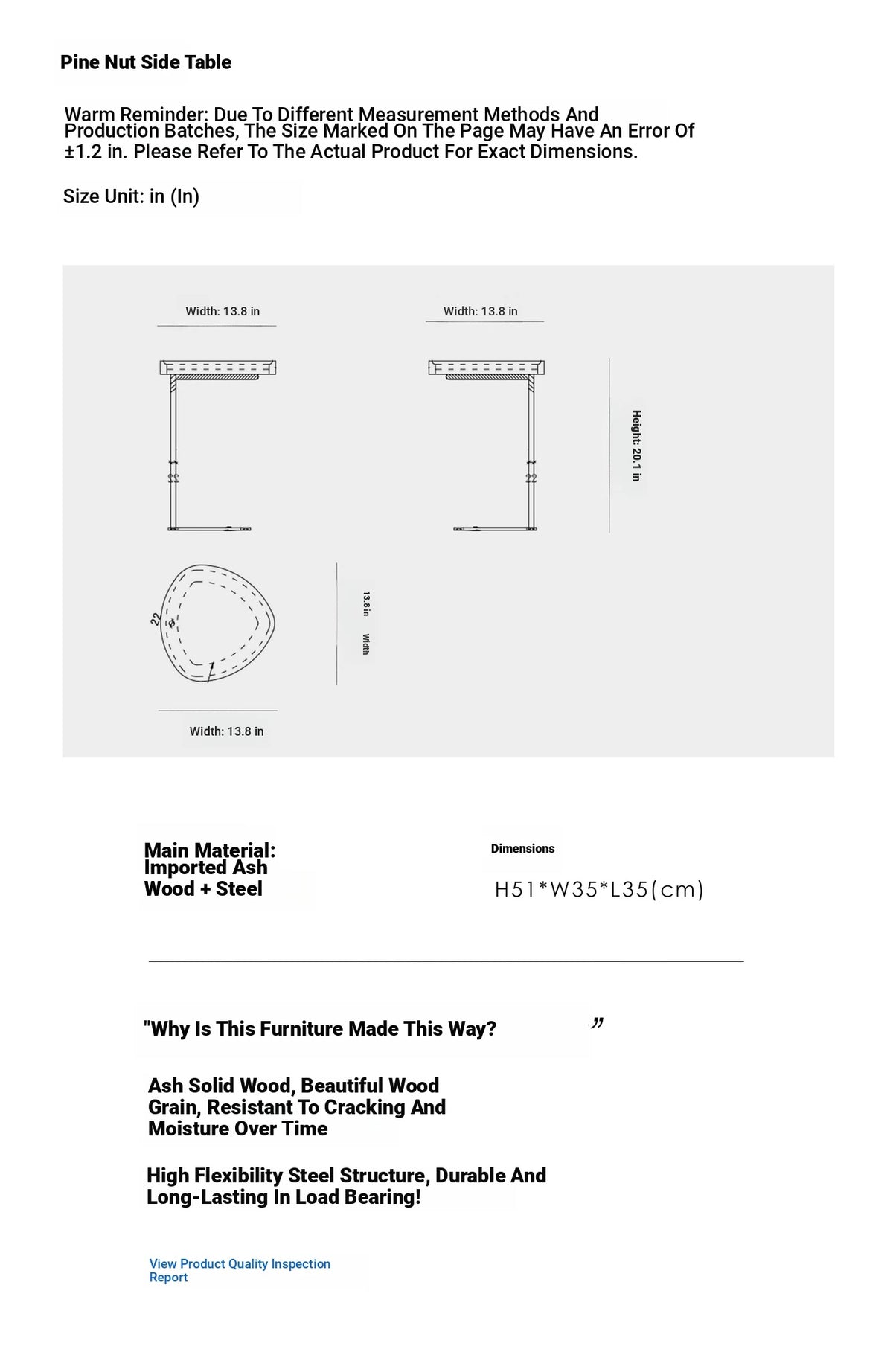 Stylish Ash Wood and Steel Side Table - Modern Accent Furniture for Any Room hrn-5255