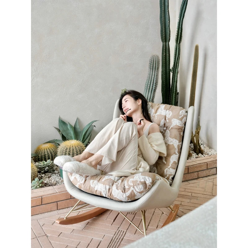Luxurious Down & Silk Floss Rocking Chair with Beech Wood & Synthetic Leather Accent - Perfect for Stylish Relaxation hrn-5256