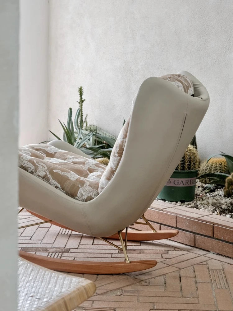 Luxurious Down & Silk Floss Rocking Chair with Beech Wood & Synthetic Leather Accent - Perfect for Stylish Relaxation hrn-5256