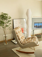 Luxurious Down & Silk Floss Rocking Chair with Beech Wood & Synthetic Leather Accent - Perfect for Stylish Relaxation hrn-5256