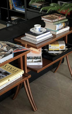 Stylish Rubber Wood Side Table with Synthetic Leather Accents – Perfect for Any Space! hrn-5258