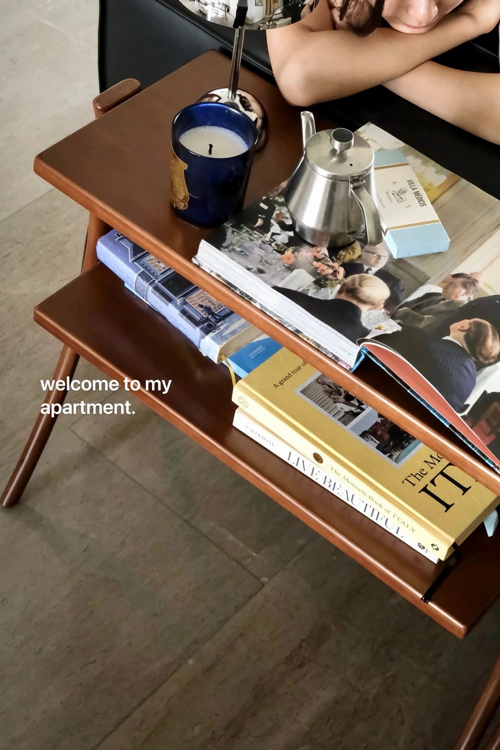 Stylish Rubber Wood Side Table with Synthetic Leather Accents – Perfect for Any Space! hrn-5258