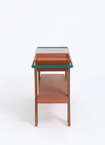 Stylish Ash Wood Console Table with Multi-layer Board and Synthetic Leather Accents hrn-5260