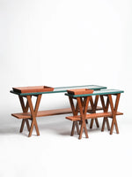 Stylish Ash Wood Console Table with Multi-layer Board and Synthetic Leather Accents hrn-5260