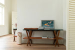 Stylish Ash Wood Console Table with Multi-layer Board and Synthetic Leather Accents hrn-5260