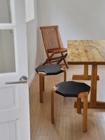 Stylish Cowhide and Ash Wood Stool - Modern Hexagonal Design for Any Space hrn-5262