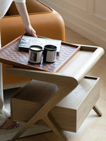 Stylish Elm Wood Nightstand with Removable Synthetic Leather Tray – Modern Multi-Functional Design hrn-5265