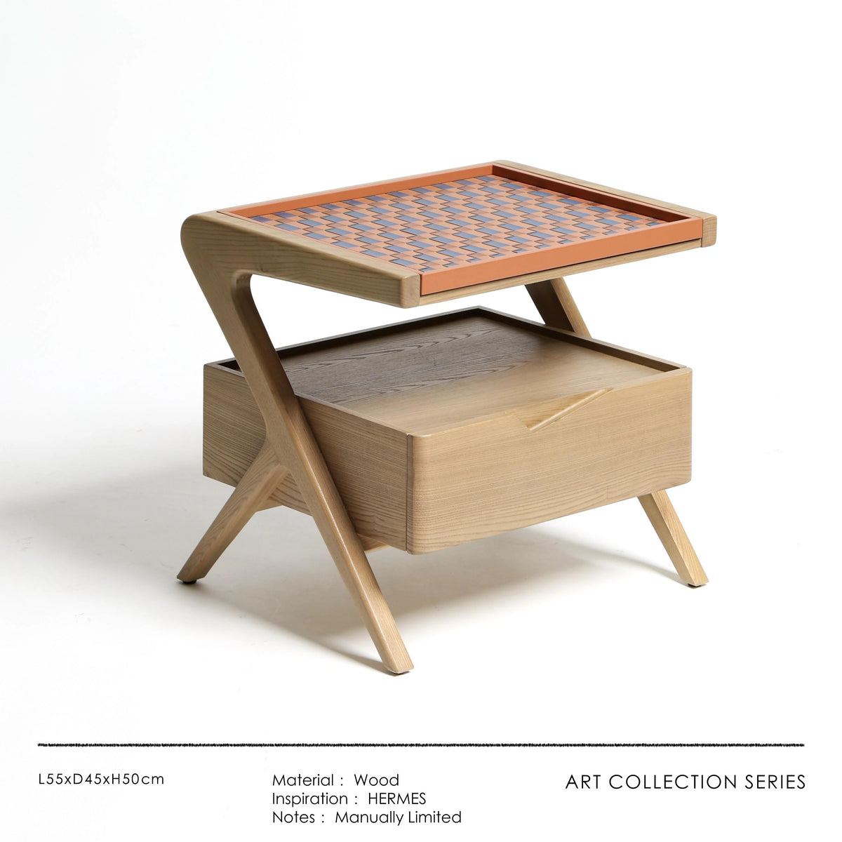 Stylish Elm Wood Nightstand with Removable Synthetic Leather Tray – Modern Multi-Functional Design hrn-5265