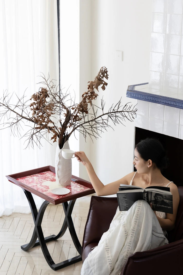 Elegant Birch Side Table with Floral Design – Modern Accent for Living Room or Bedroom hrn-5266