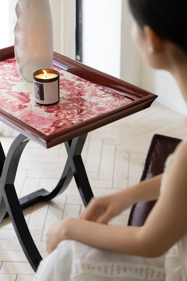 Elegant Birch Side Table with Floral Design – Modern Accent for Living Room or Bedroom hrn-5266