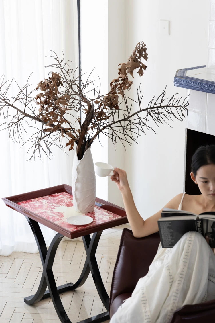 Elegant Birch Side Table with Floral Design – Modern Accent for Living Room or Bedroom hrn-5266