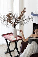 Elegant Birch Side Table with Floral Design – Modern Accent for Living Room or Bedroom hrn-5266