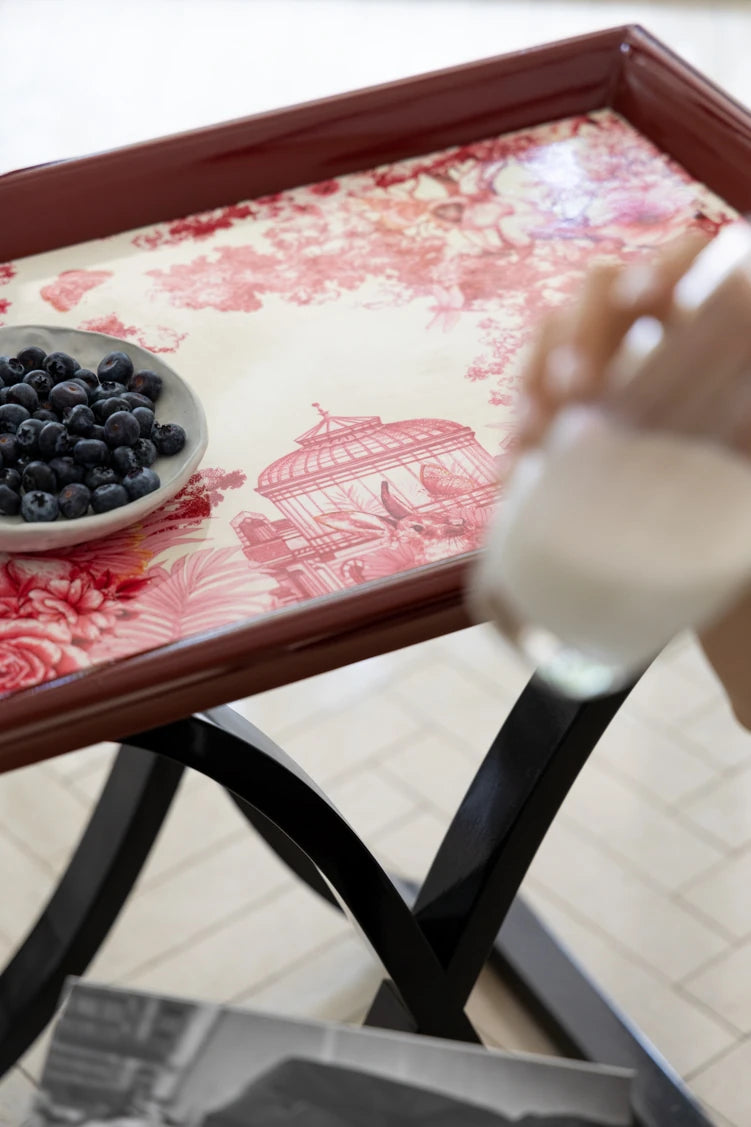 Elegant Birch Side Table with Floral Design – Modern Accent for Living Room or Bedroom hrn-5266