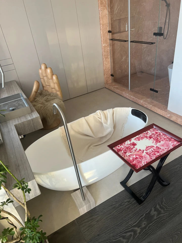 Elegant Birch Side Table with Floral Design – Modern Accent for Living Room or Bedroom hrn-5266