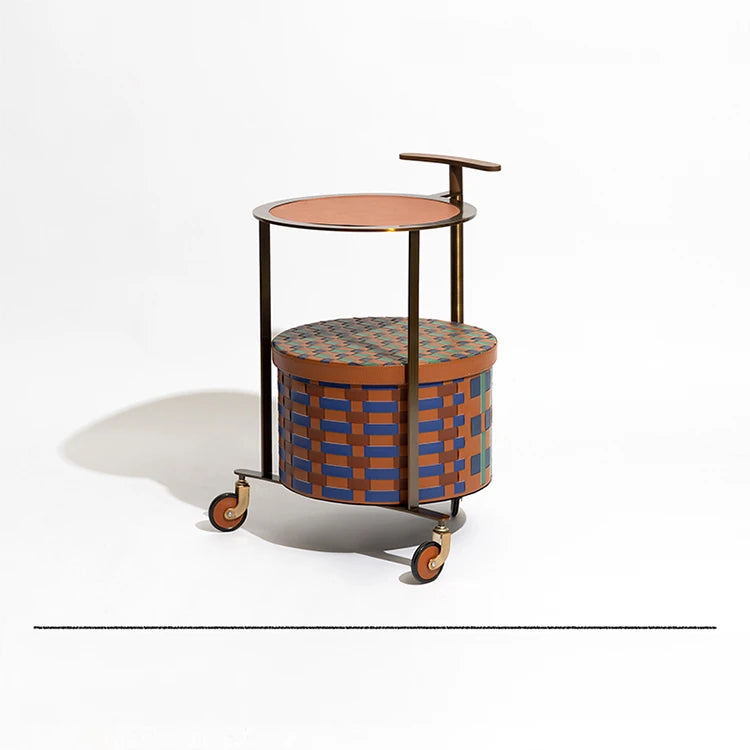 Stylish PU Leather Side Table with Stainless Steel Accents and Black Walnut Wood Base – Modern Decorative Accent for Living Room and Bedroom hrn-5267