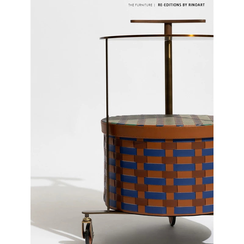 Stylish PU Leather Side Table with Stainless Steel Accents and Black Walnut Wood Base – Modern Decorative Accent for Living Room and Bedroom hrn-5267