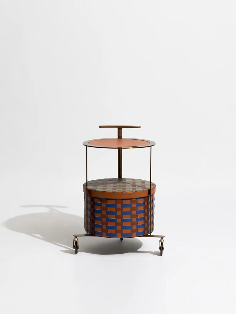 Stylish PU Leather Side Table with Stainless Steel Accents and Black Walnut Wood Base – Modern Decorative Accent for Living Room and Bedroom hrn-5267