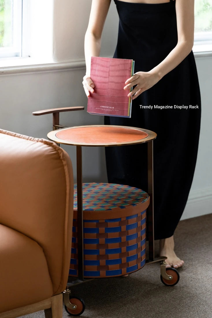 Stylish PU Leather Side Table with Stainless Steel Accents and Black Walnut Wood Base – Modern Decorative Accent for Living Room and Bedroom hrn-5267