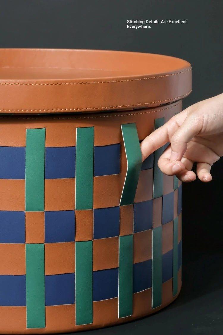 Stylish PU Leather Side Table with Stainless Steel Accents and Black Walnut Wood Base – Modern Decorative Accent for Living Room and Bedroom hrn-5267