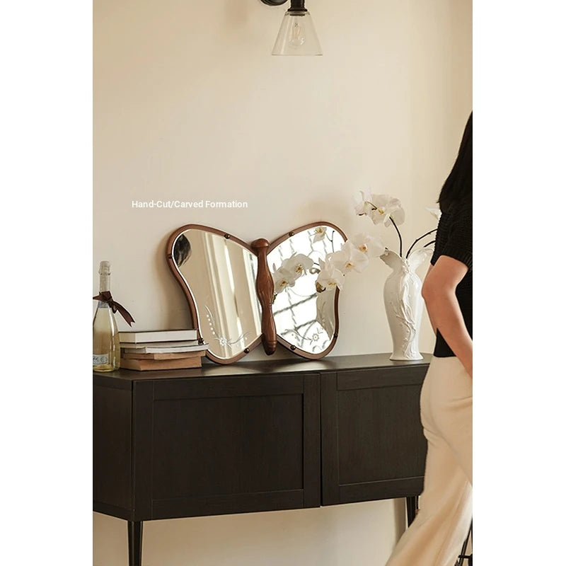 Unique Butterfly-Shaped Mirror with Solid Wood Frame - Hand-Cut Glass Design for Elegant Home Décor hrn-5268