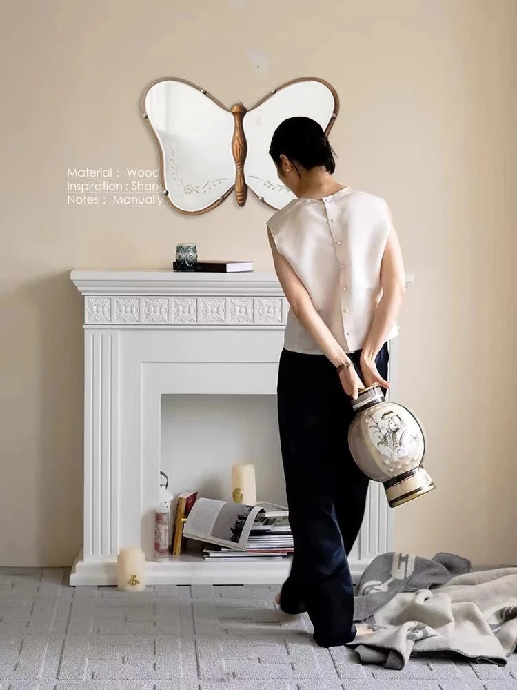 Unique Butterfly-Shaped Mirror with Solid Wood Frame - Hand-Cut Glass Design for Elegant Home Décor hrn-5268