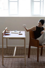 Stylish Ash Wood Computer Desk with Synthetic Leather Top - Modern Home Office Furniture hrn-5269