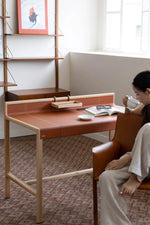 Stylish Ash Wood Computer Desk with Synthetic Leather Top - Modern Home Office Furniture hrn-5269