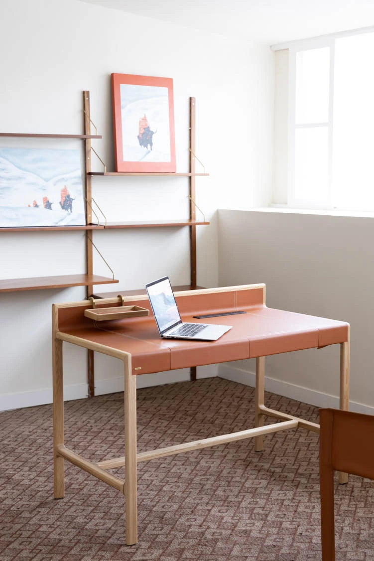 Stylish Ash Wood Computer Desk with Synthetic Leather Top - Modern Home Office Furniture hrn-5269